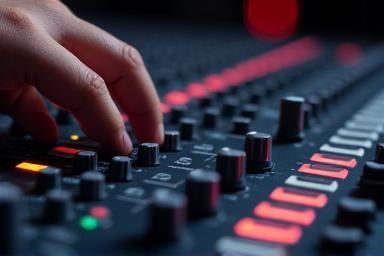Imagem representando mixagem de áudio com faders de console